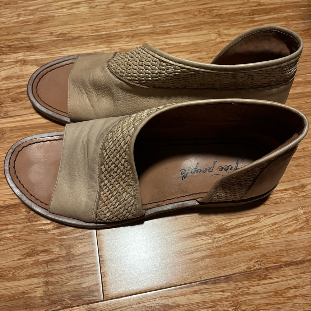 Free People Beige Woven Mules